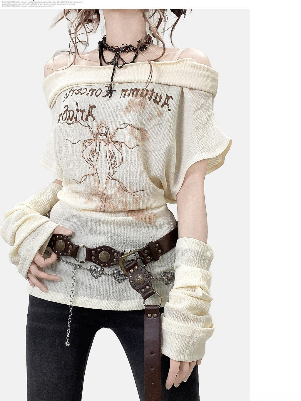 REDDACHIC Off Shoulder Printed Cinched Waist Women'S Short Sleeve T-Shirts