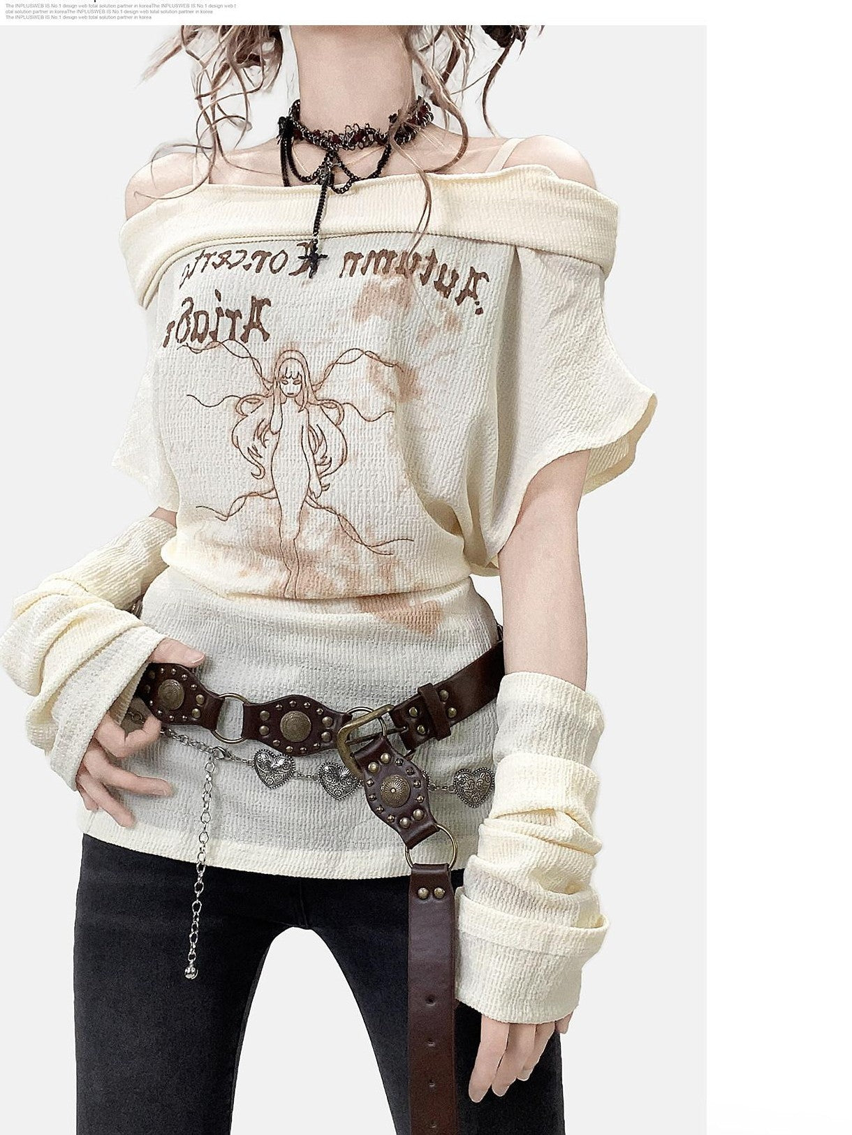 REDDACHIC Off Shoulder Printed Cinched Waist Women'S Short Sleeve T-Shirts