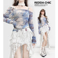 REDDACHIC_Oil_Blue_Cross_Print_Off_Shoulder_Women'S_Mesh_Long_Sleeve_T-Shirts_MISSTT