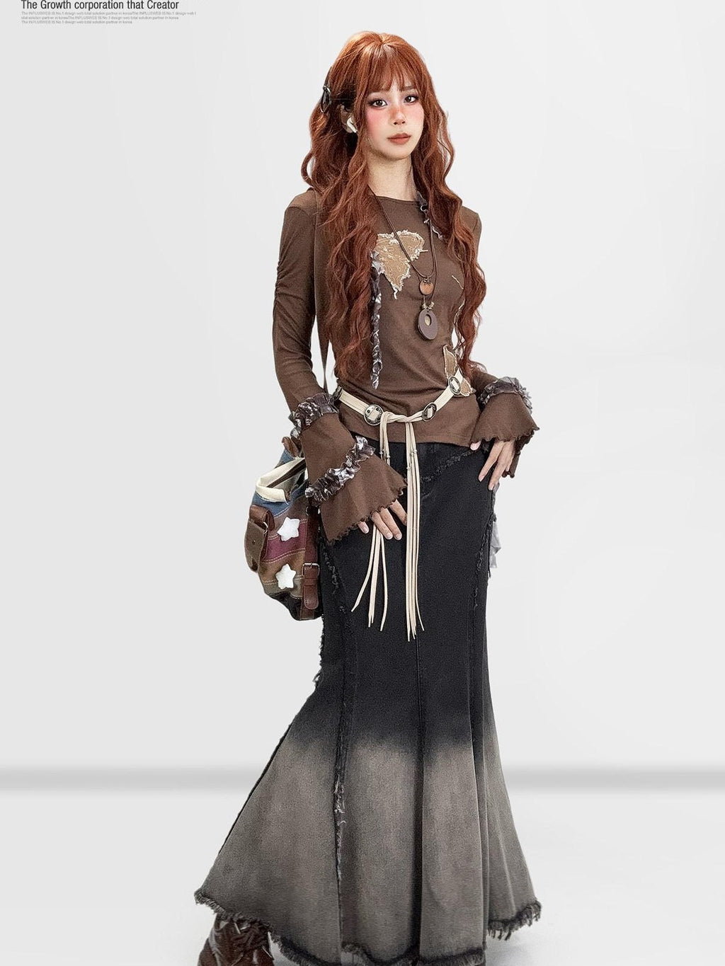 REDDACHIC Ombre Irregular Fishtail High Waist Patchwork Vintage Women'S Denim Maxi Skirts