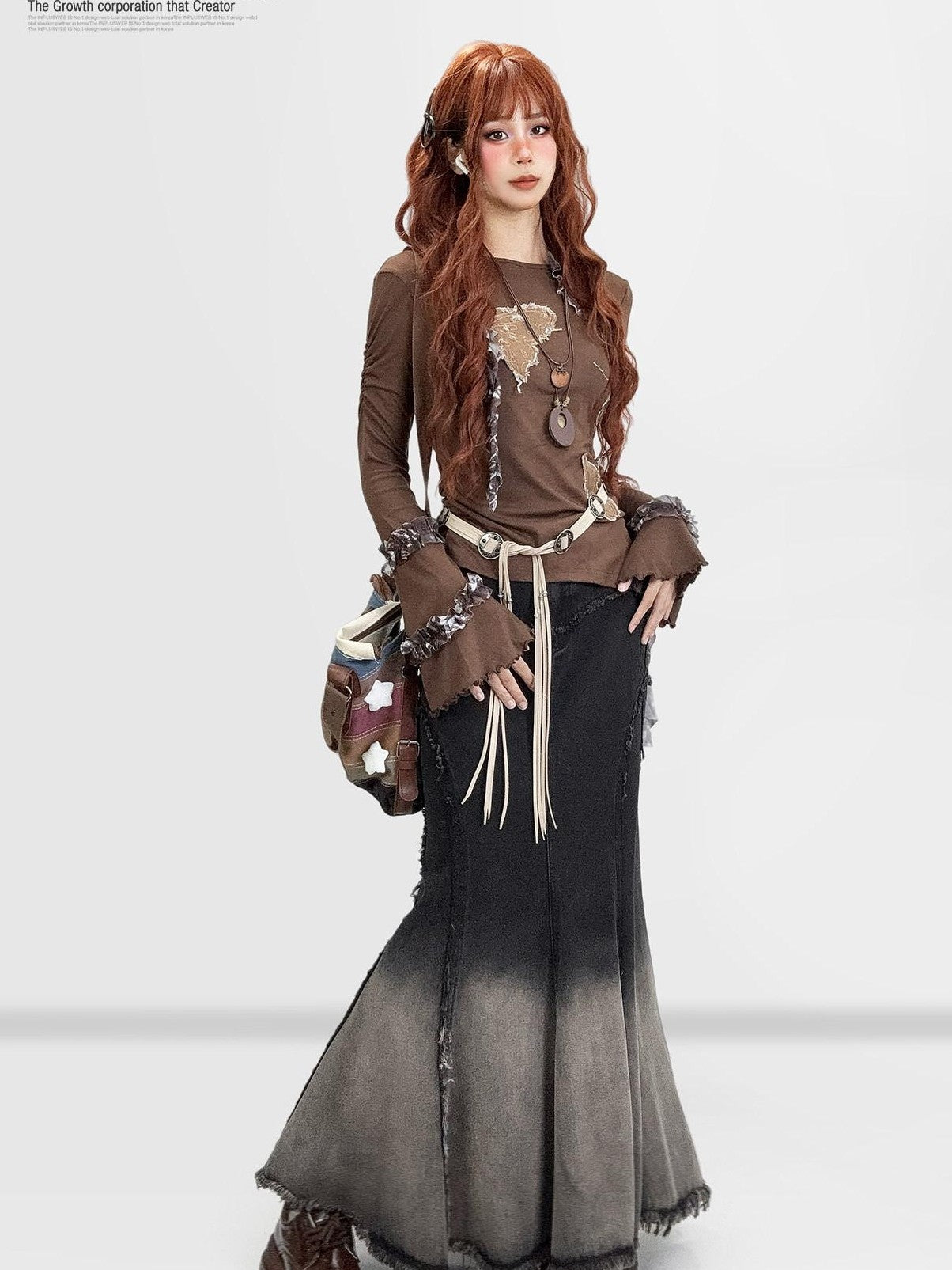 REDDACHIC Ombre Irregular Fishtail High Waist Patchwork Vintage Women'S Denim Maxi Skirts