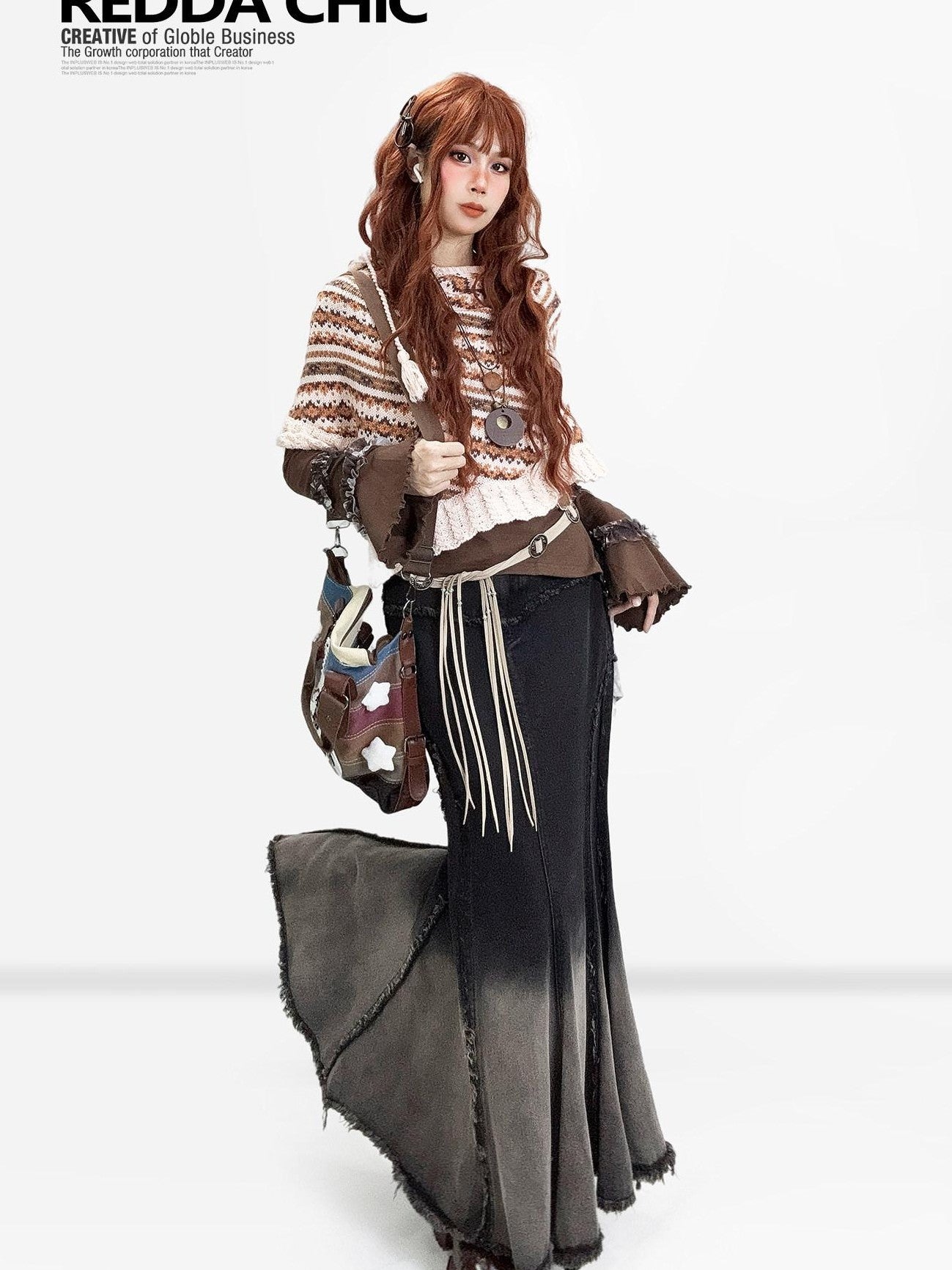 REDDACHIC Ombre Irregular Fishtail High Waist Patchwork Vintage Women'S Denim Maxi Skirts