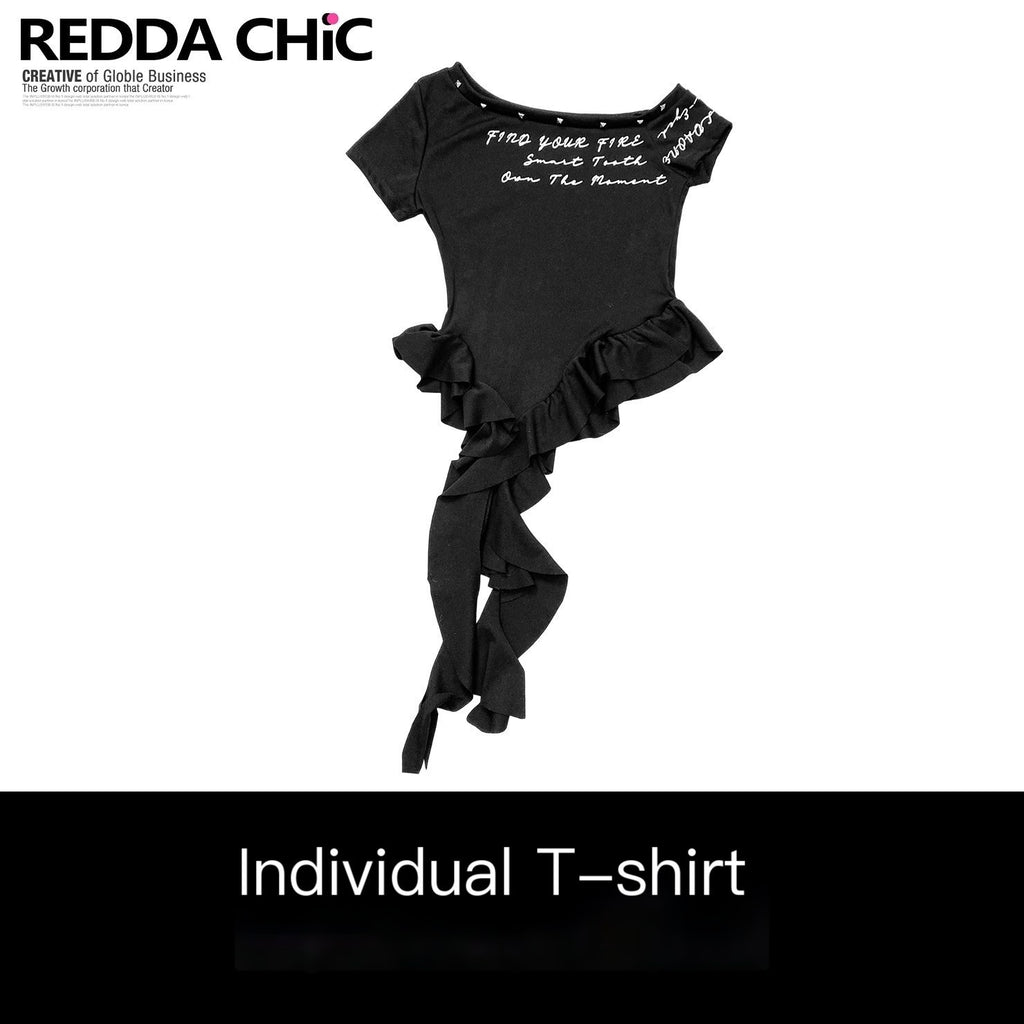 REDDACHIC_One_Shoulder_Ruffle_Letter_Print_Slim_Crop_Women'S_Modal_Short_Sleeve_T-Shirts_MISSTT