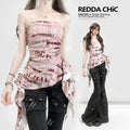 REDDACHIC_Pink_Asymmetric_Ruffle_Letter_Print_Cinched_Waist_Women'S_Tube_Tops_/_Bandeaus_MISSTT