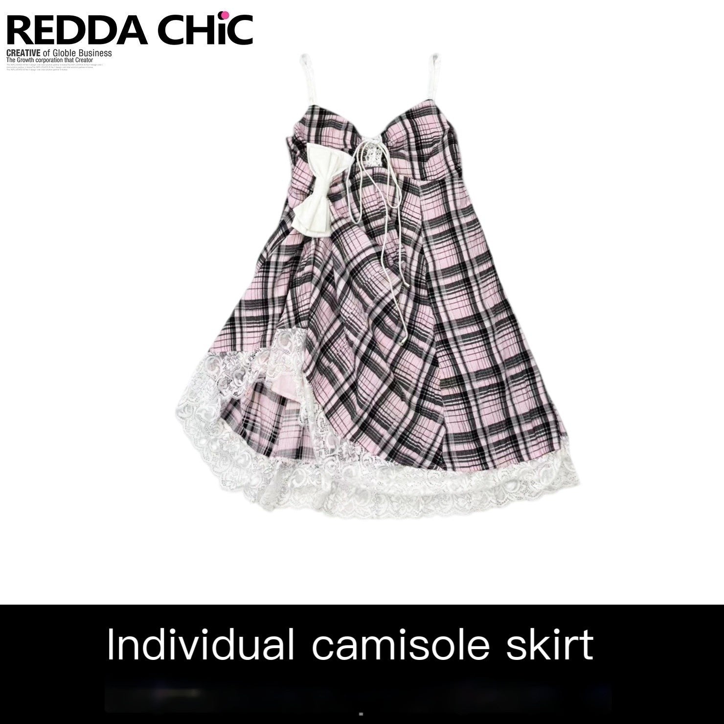REDDACHIC_Pink_Black_Plaid_Lace_Strappy_Cinched_Waist_Women'S_Cotton_Slip_Midi_Dresses_MISSTT