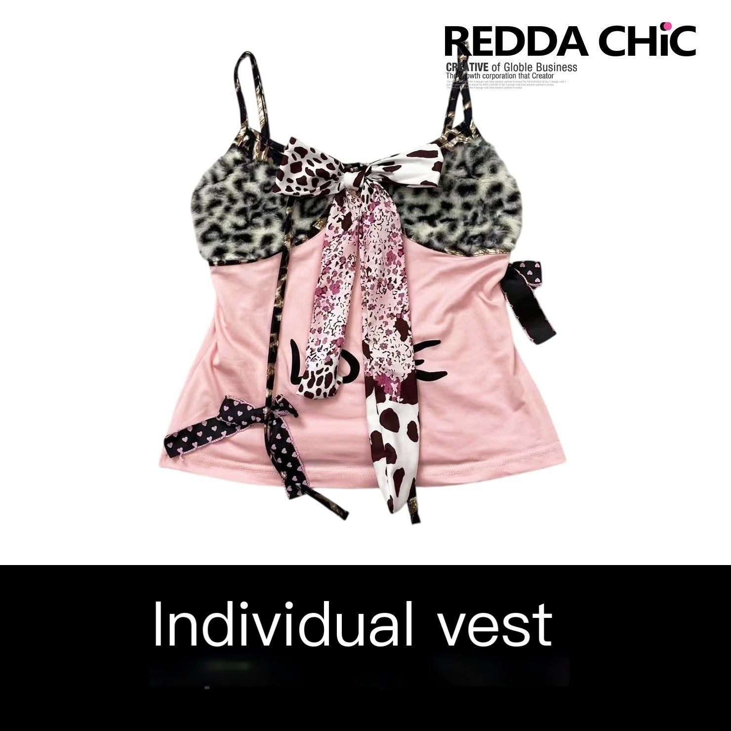 REDDACHIC_Pink_Fuzzy_Leopard_Print_Bow_Slim_Fit_Cropped_Women'S_Triacetate_Camisoles_MISSTT