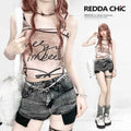 REDDACHIC_Pink_Lace_Trim_Letter_Print_Slim_Fit_Cropped_Women'S_Camisoles_MISSTT