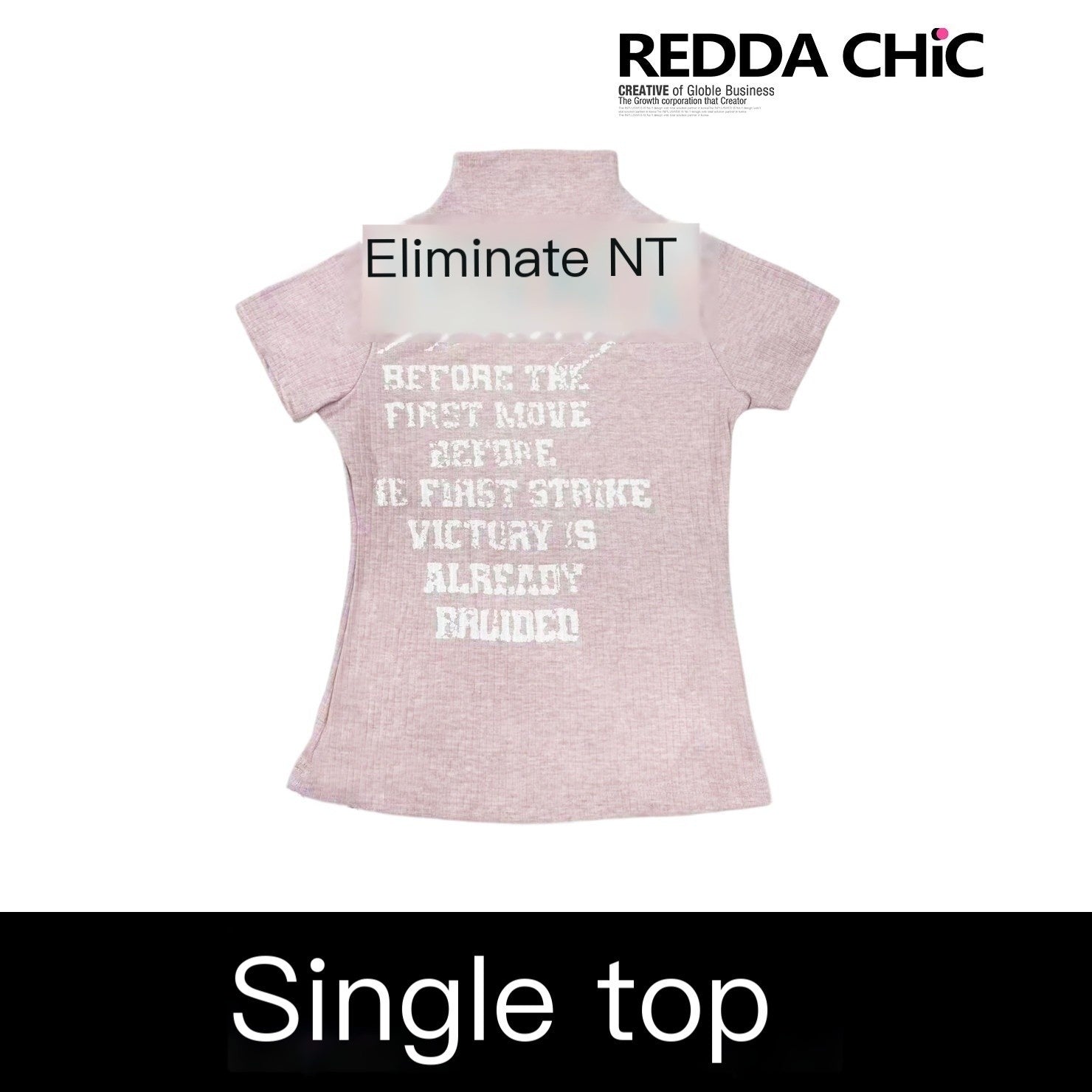 REDDACHIC_Pink_Letter_Print_Half_High_Collar_Cropped_Slim_Women'S_Short_Sleeve_T-Shirts_MISSTT
