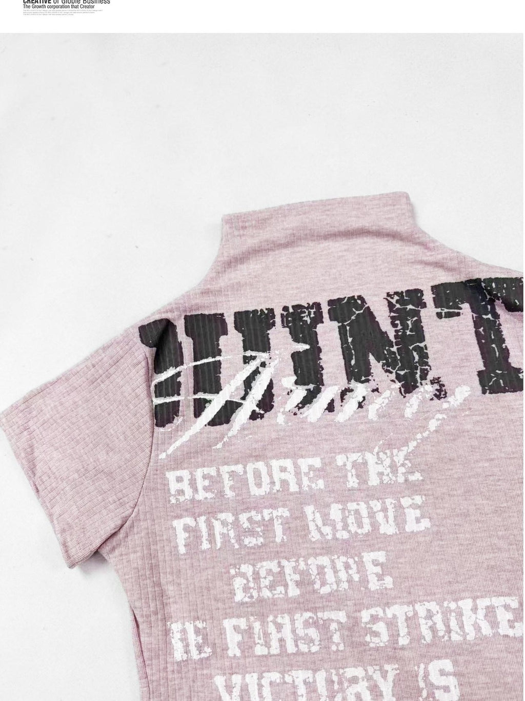 REDDACHIC Pink Letter Print Half High Collar Cropped Slim Women'S Short Sleeve T-Shirts