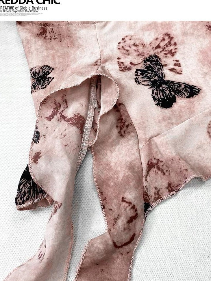 REDDACHIC Pink Oil Print Padded Asymmetrical Ruffle Cropped Women'S Camisoles