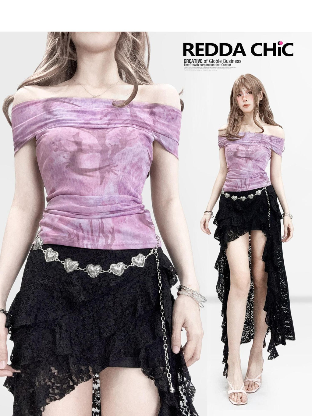 REDDACHIC Pink Ombre Tie Dye Off Shoulder Crop Slim Women'S Mesh Short Sleeve T-Shirts