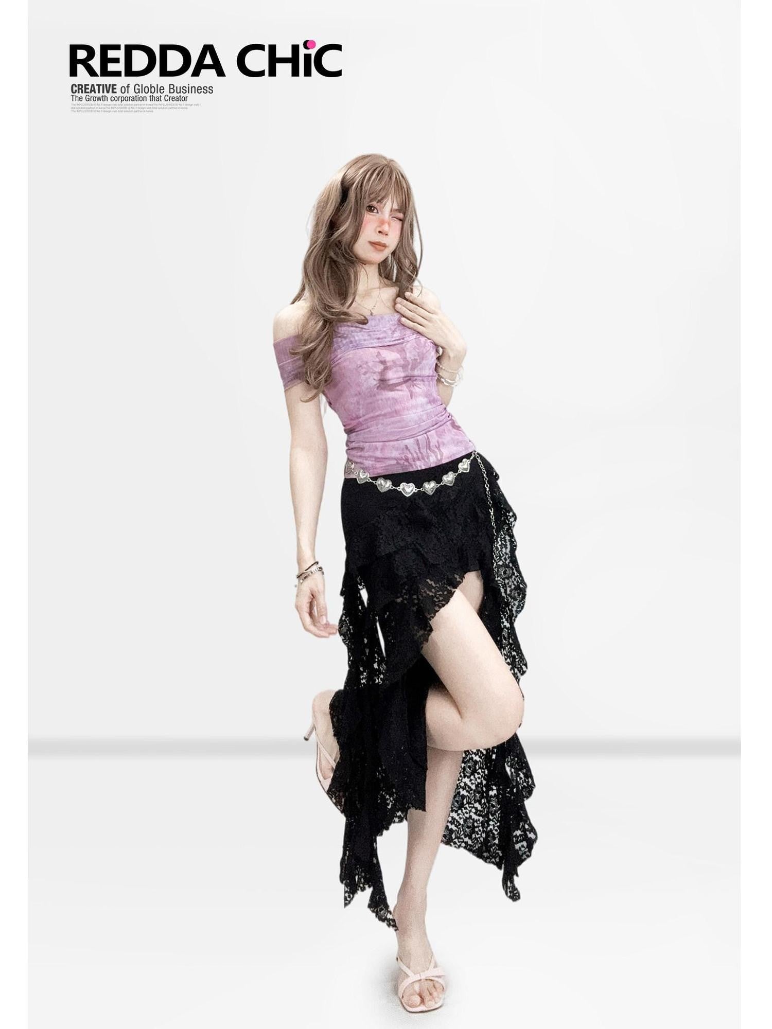 REDDACHIC Pink Ombre Tie Dye Off Shoulder Crop Slim Women'S Mesh Short Sleeve T-Shirts