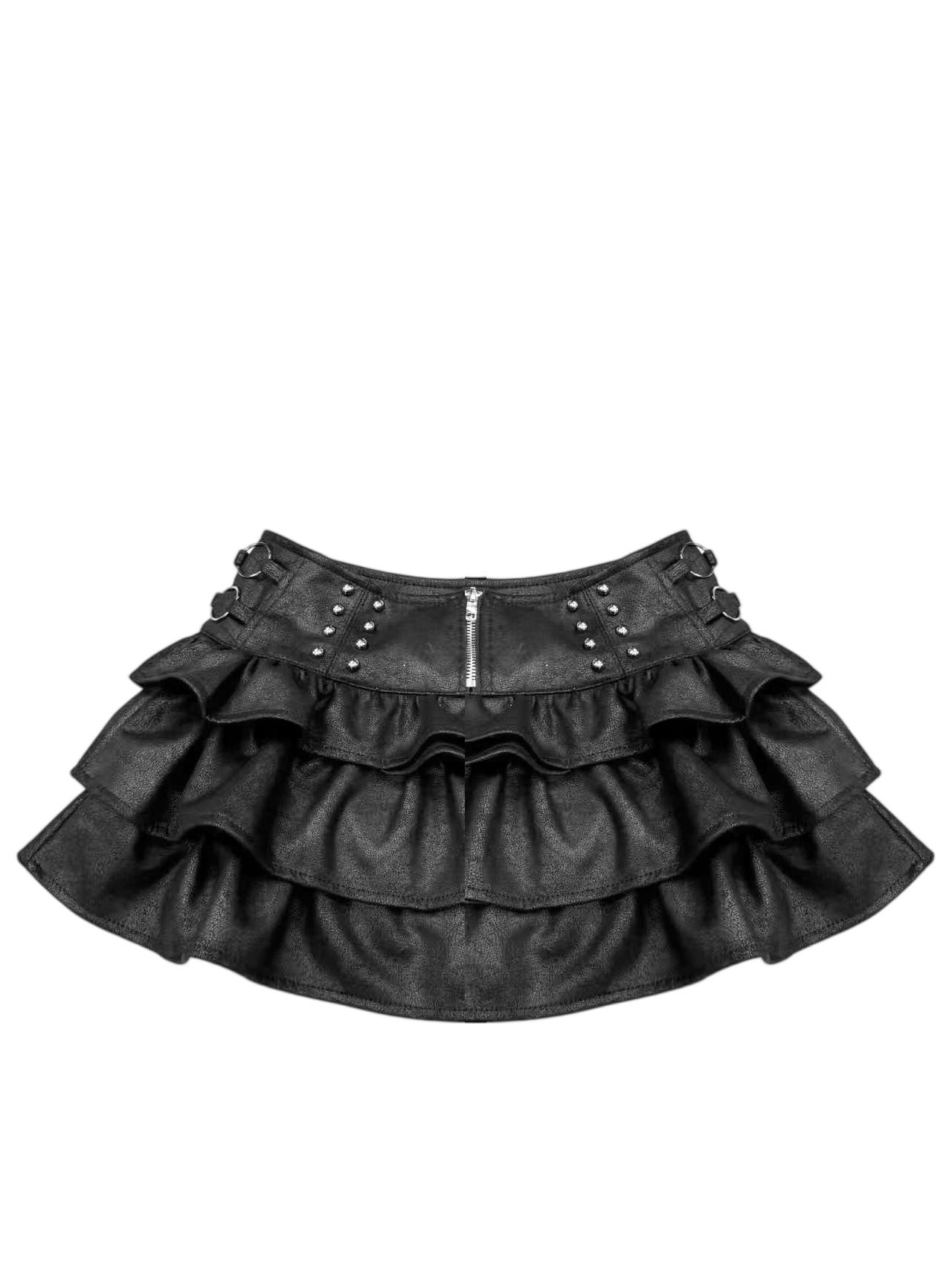 REDDACHIC_Pink_Plaid_Pleated_Ruffle_Layered_Patchwork_Mid_Waist_Women'S_Pu_Mini_Skirts_MISSTT