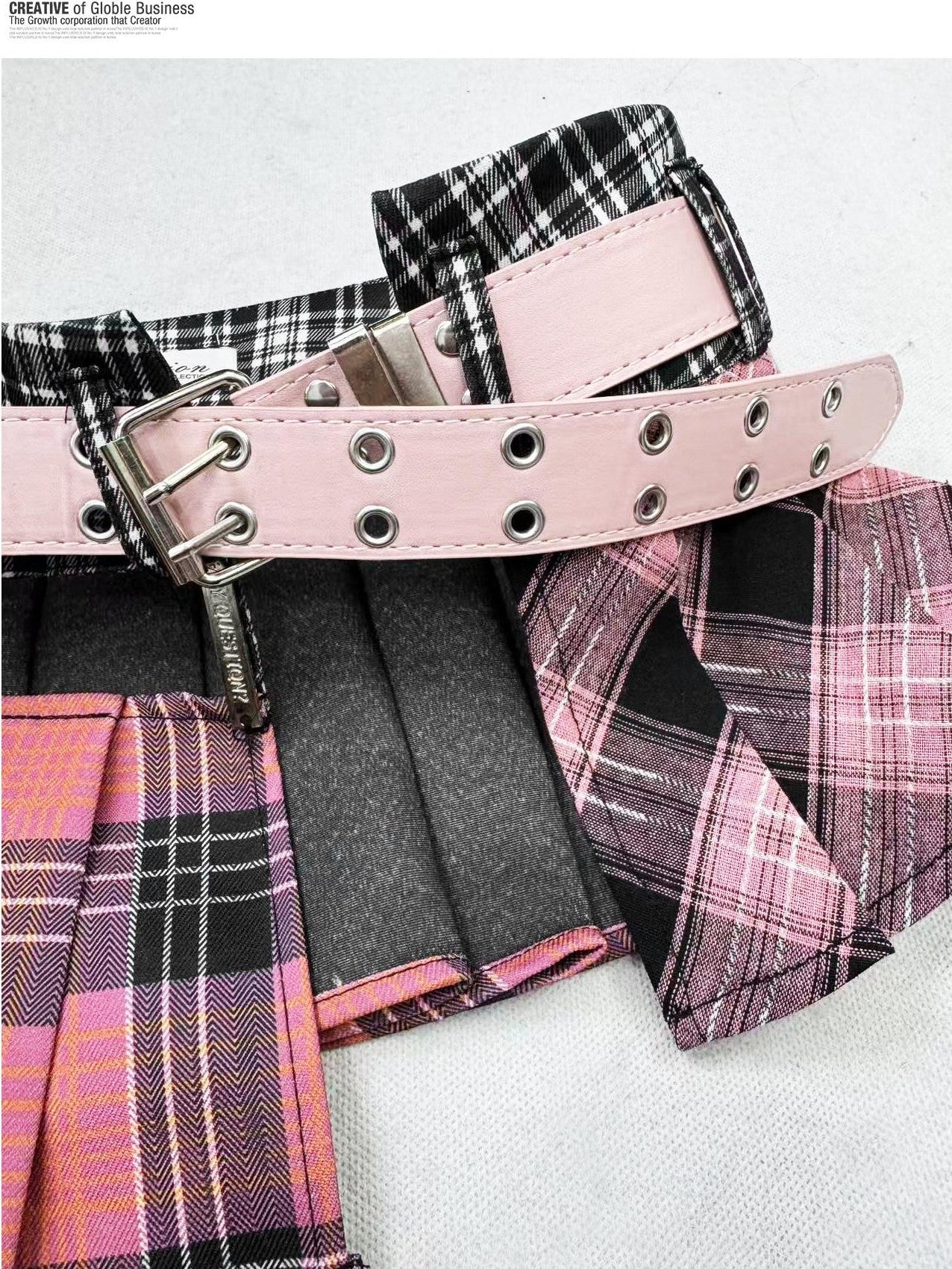REDDACHIC Pink Plaid Pleated Ruffle Layered Patchwork Mid Waist Women'S Pu Mini Skirts