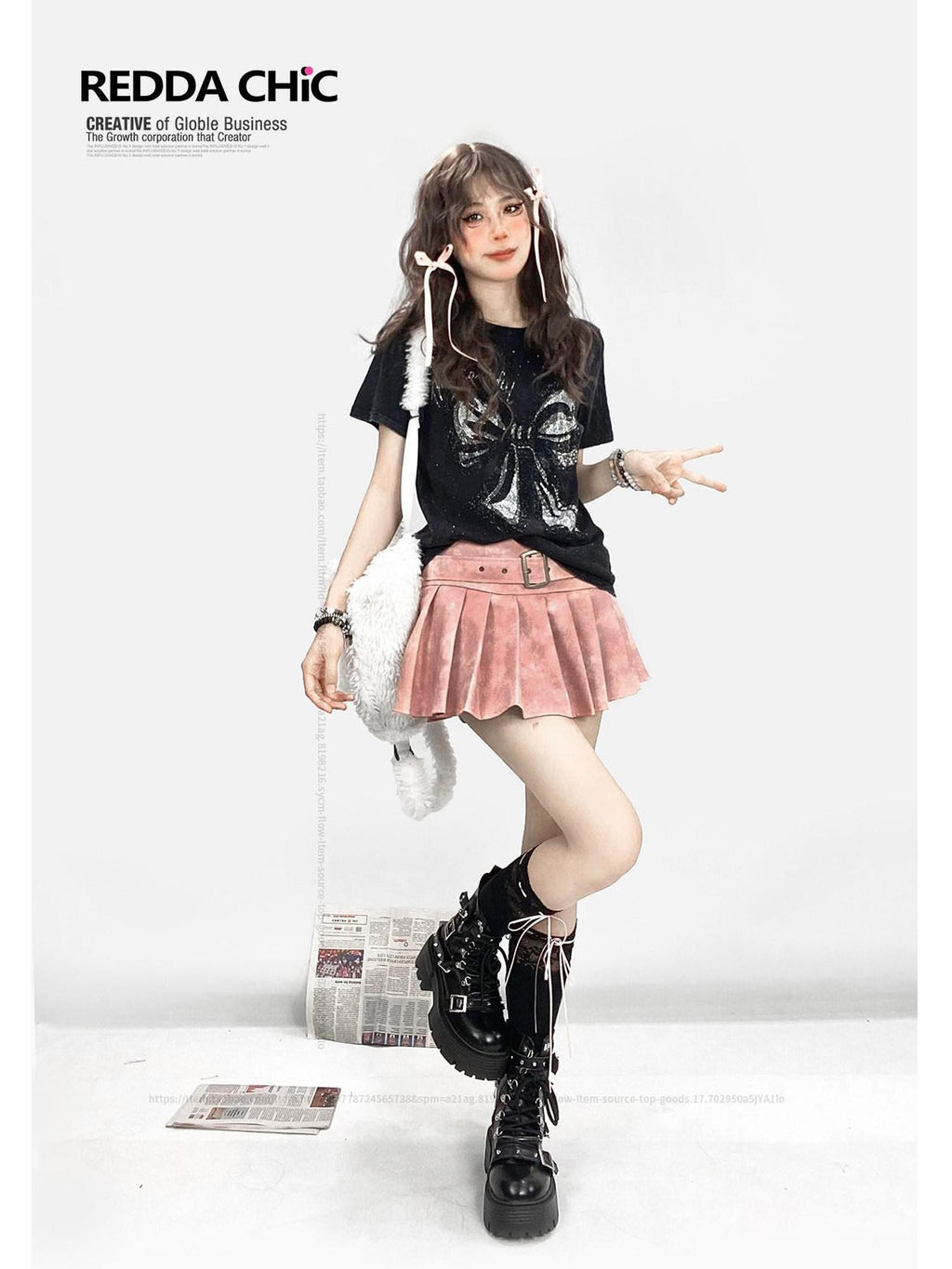 REDDACHIC Pink Pleated Tie Dye High Waist A Line Women'S Pu Mini Skirts