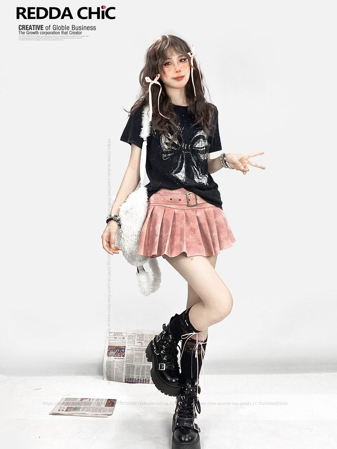REDDACHIC Pink Pleated Tie Dye High Waist A Line Women'S Pu Mini Skirts