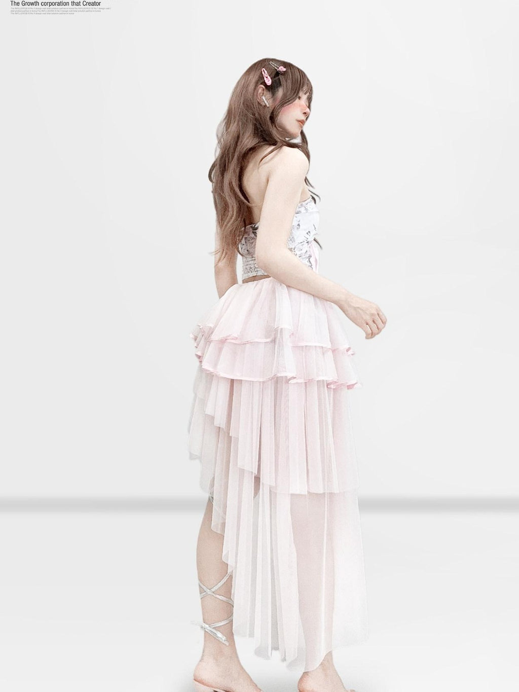 REDDACHIC Pink Tiered Asymmetrical A Line Spliced Women'S Tulle Midi Skirts
