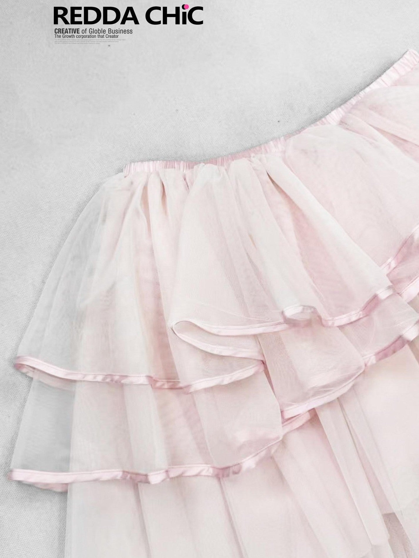 REDDACHIC Pink Tiered Asymmetrical A Line Spliced Women'S Tulle Midi Skirts