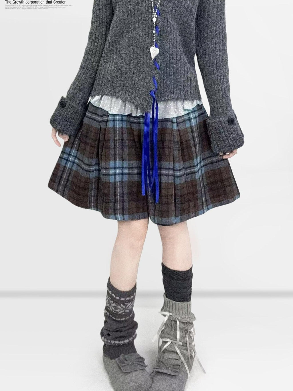 REDDACHIC Plaid A Line High Waist Layered Wide Leg Thick Women'S Woolen Mini Skirts