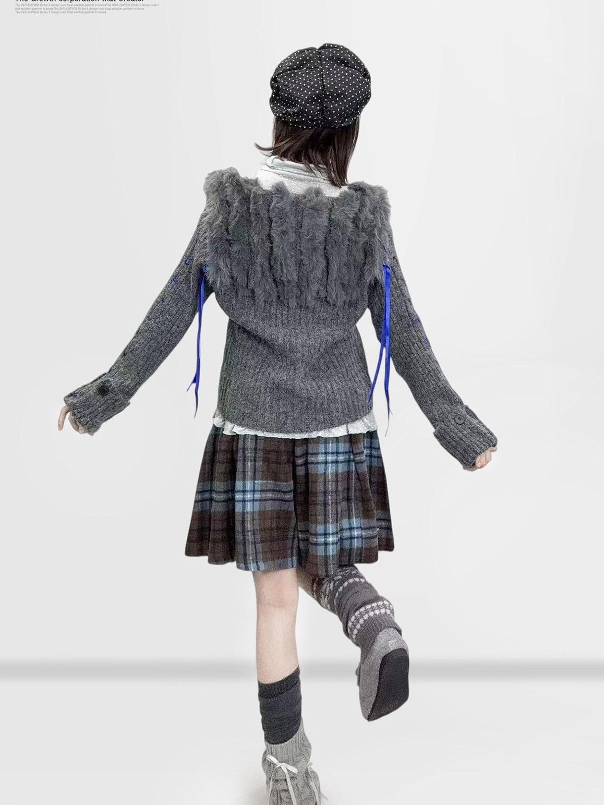 REDDACHIC Plaid A Line High Waist Layered Wide Leg Thick Women'S Woolen Mini Skirts