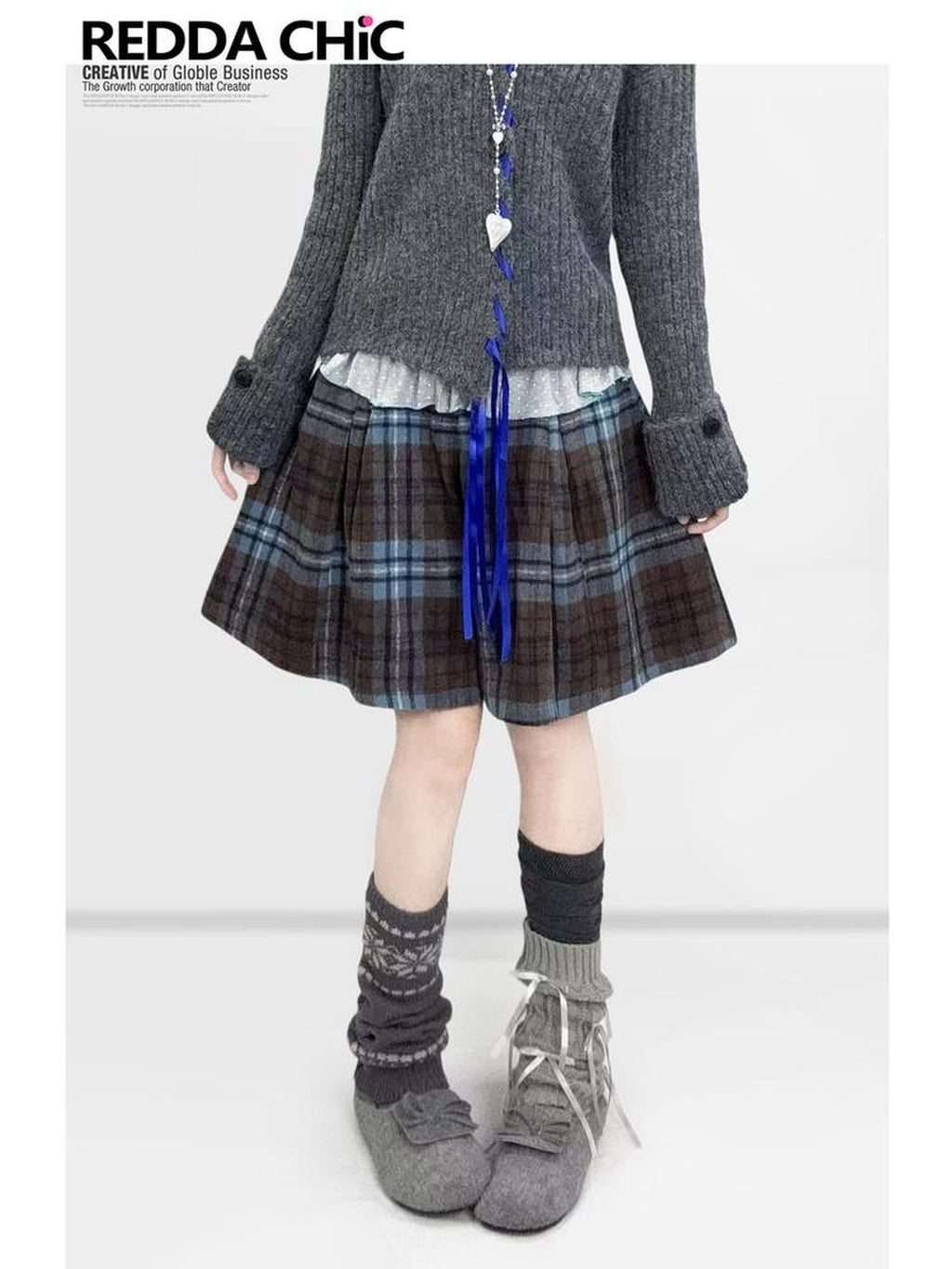 REDDACHIC Plaid A Line High Waist Layered Wide Leg Thick Women'S Woolen Mini Skirts