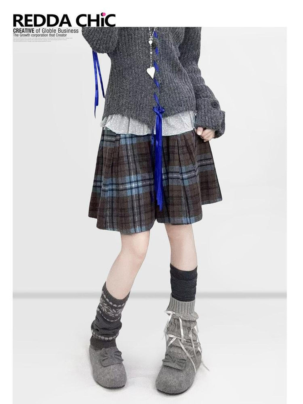 REDDACHIC Plaid A Line High Waist Layered Wide Leg Thick Women'S Woolen Mini Skirts