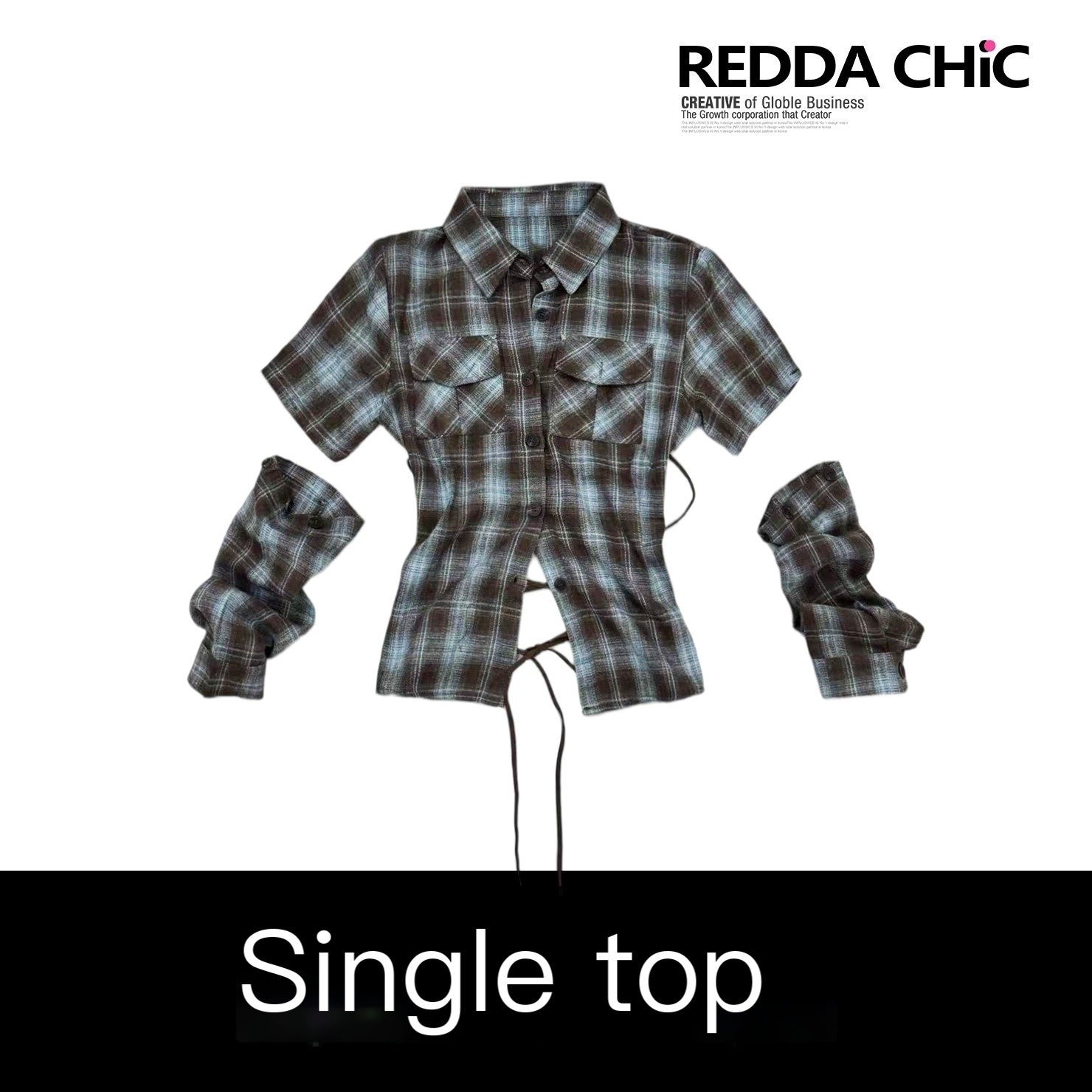 REDDACHIC_Plaid_Colorblock_Detachable_Sleeve_Cropped_Cinched_Women'S_Cotton_Blouses_MISSTT