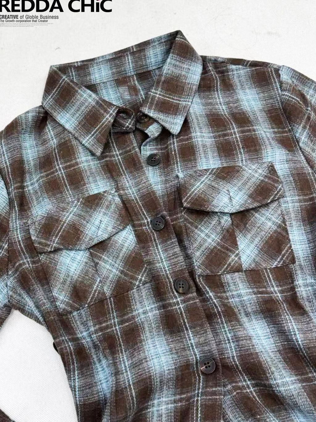 REDDACHIC Plaid Colorblock Detachable Sleeve Cropped Cinched Women'S Cotton Blouses
