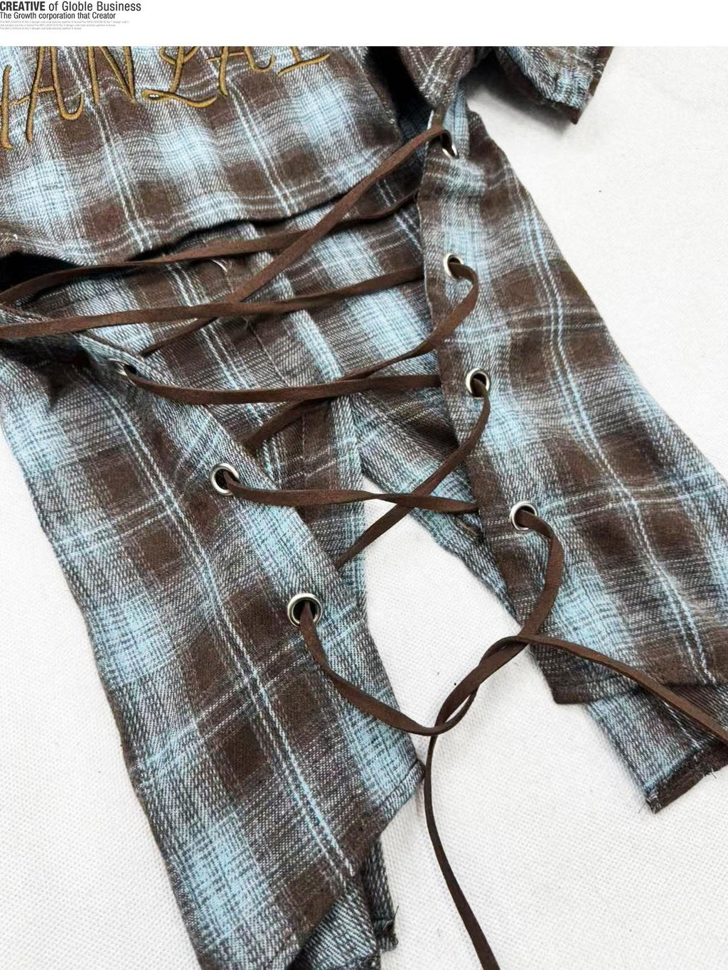 REDDACHIC Plaid Colorblock Detachable Sleeve Cropped Cinched Women'S Cotton Blouses
