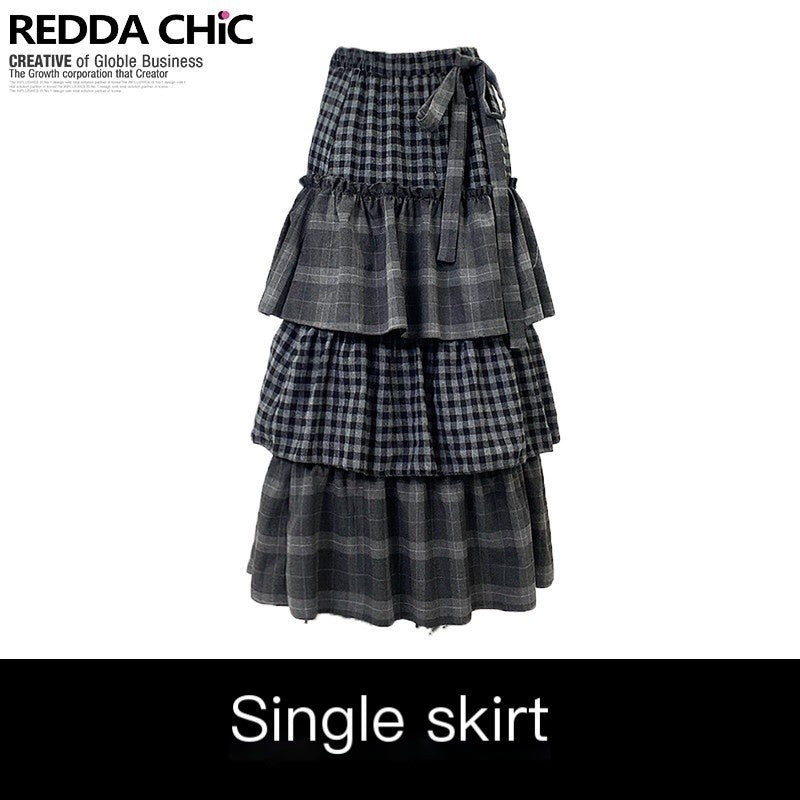 REDDACHIC_Plaid_Tiered_Pleated_A_Line_High_Waist_Bow_Women'S_Maxi_Skirts_MISSTT