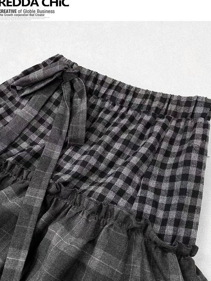 REDDACHIC Plaid Tiered Pleated A Line High Waist Bow Women'S Maxi Skirts