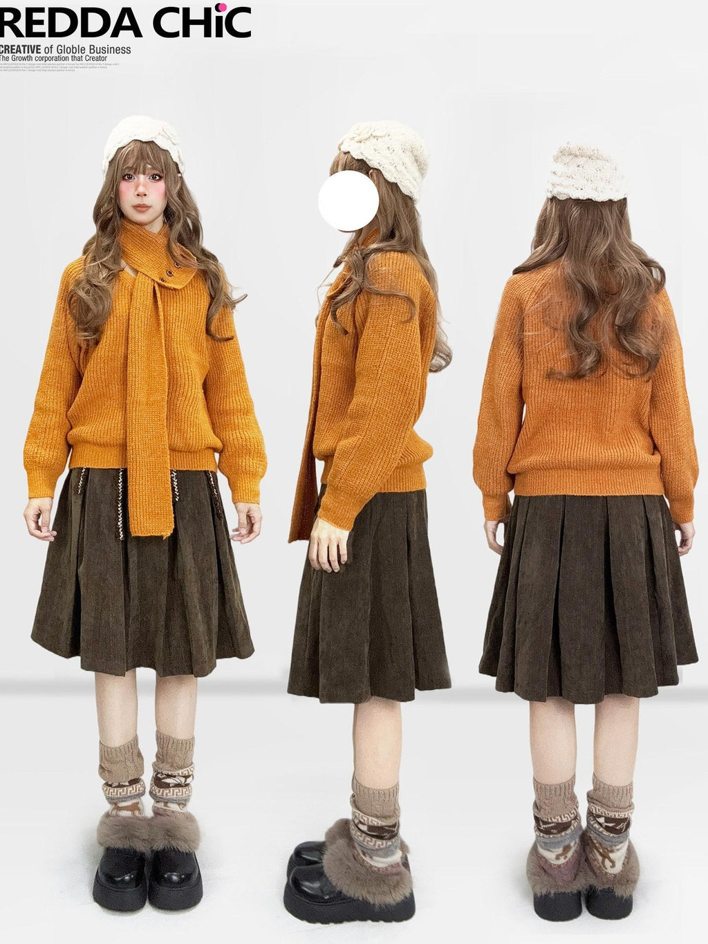 REDDACHIC Pumpkin Orange Turtleneck Knitted Loose Pullover Slouchy Women'S Sweaters