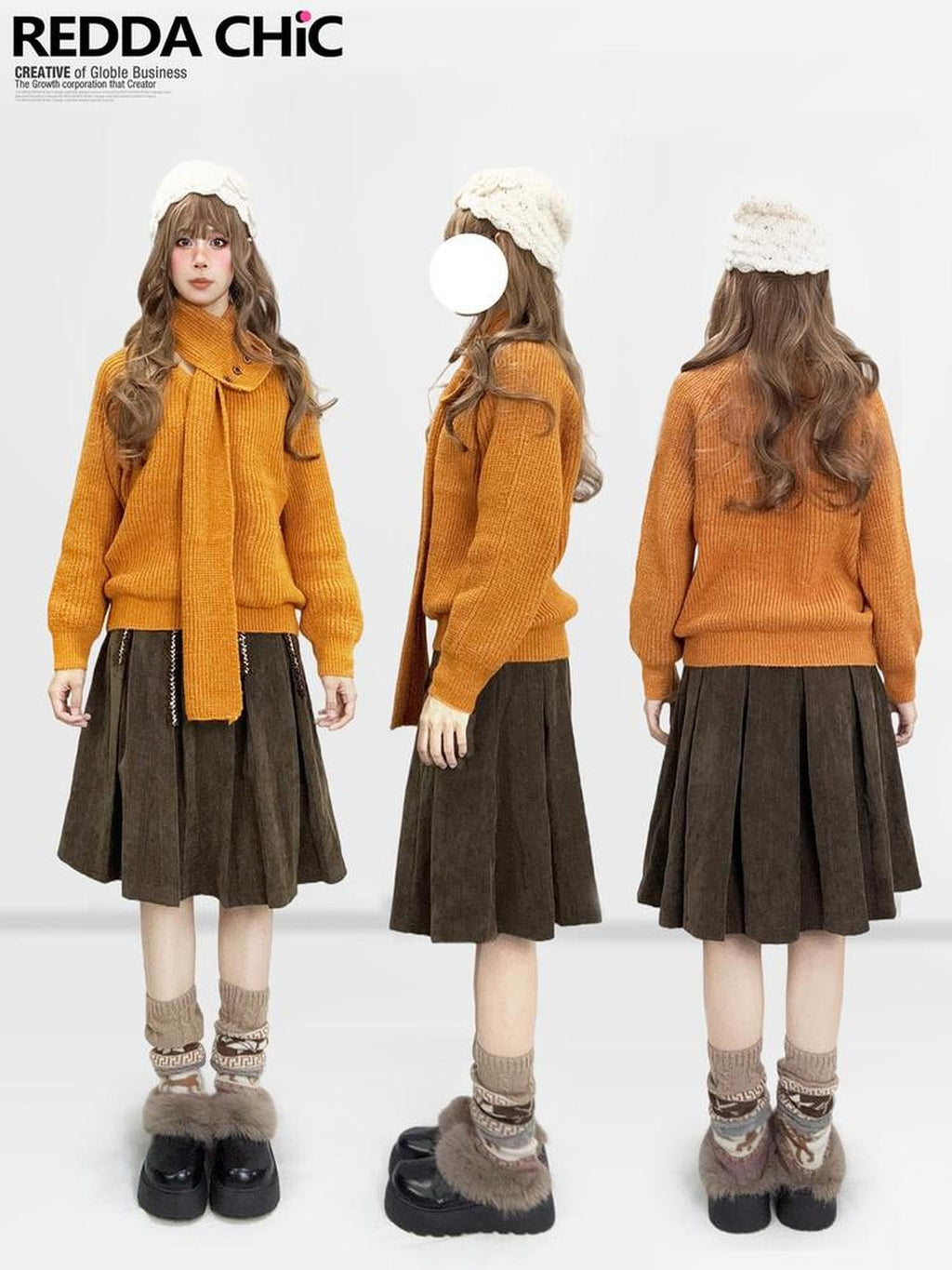 REDDACHIC Pumpkin Orange Turtleneck Knitted Loose Pullover Slouchy Women'S Sweaters
