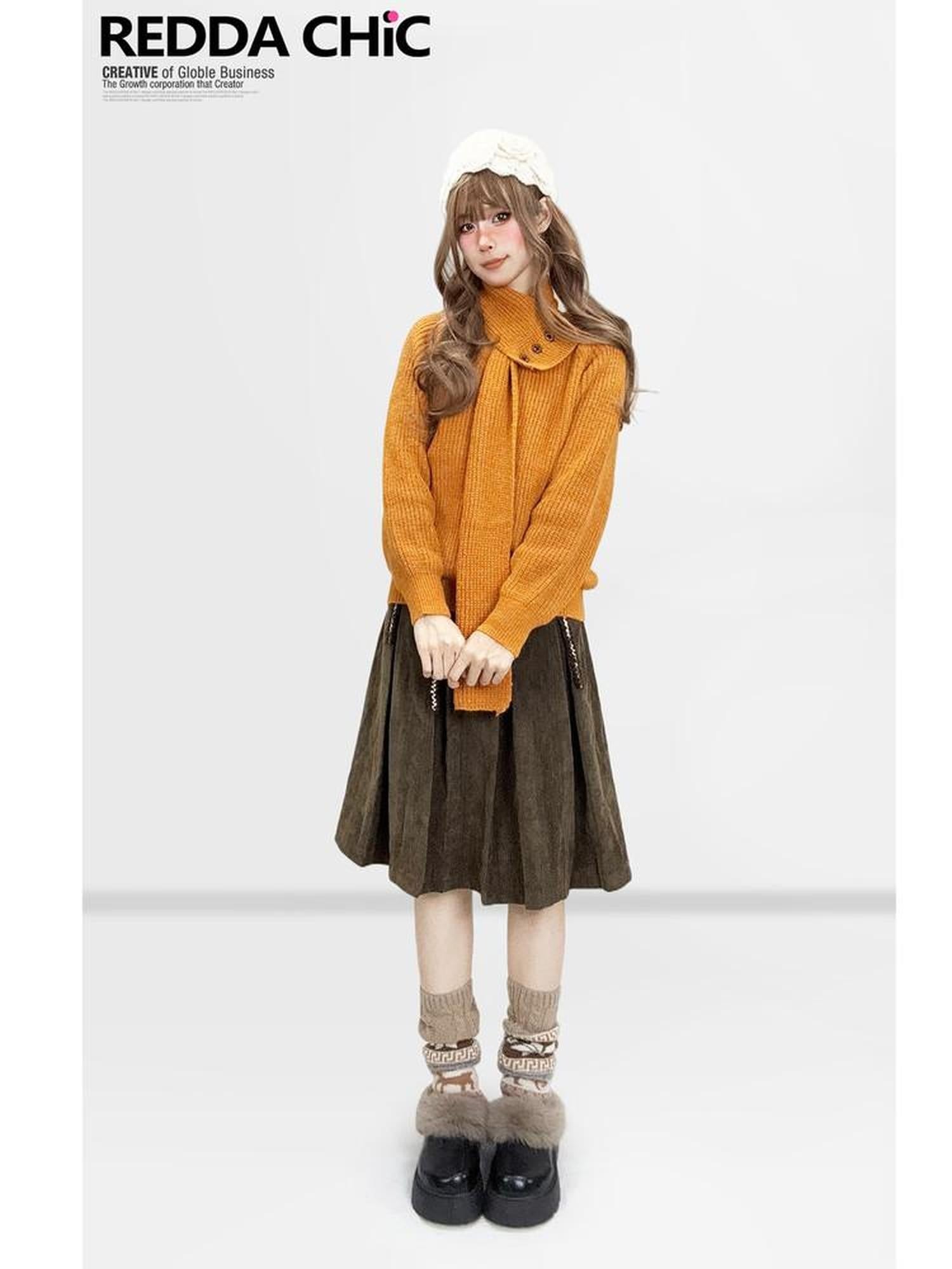 REDDACHIC Pumpkin Orange Turtleneck Knitted Loose Pullover Slouchy Women'S Sweaters