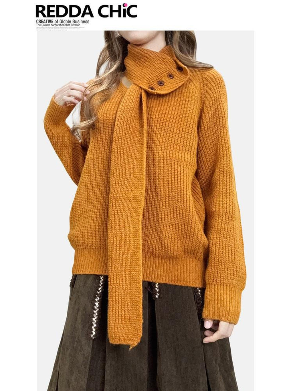 REDDACHIC Pumpkin Orange Turtleneck Knitted Loose Pullover Slouchy Women'S Sweaters