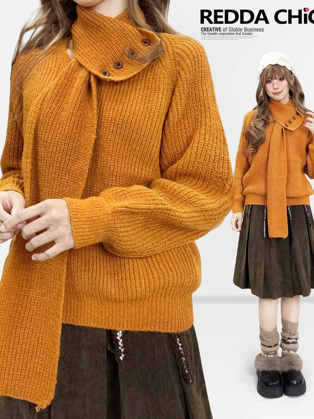 REDDACHIC Pumpkin Orange Turtleneck Knitted Loose Pullover Slouchy Women'S Sweaters