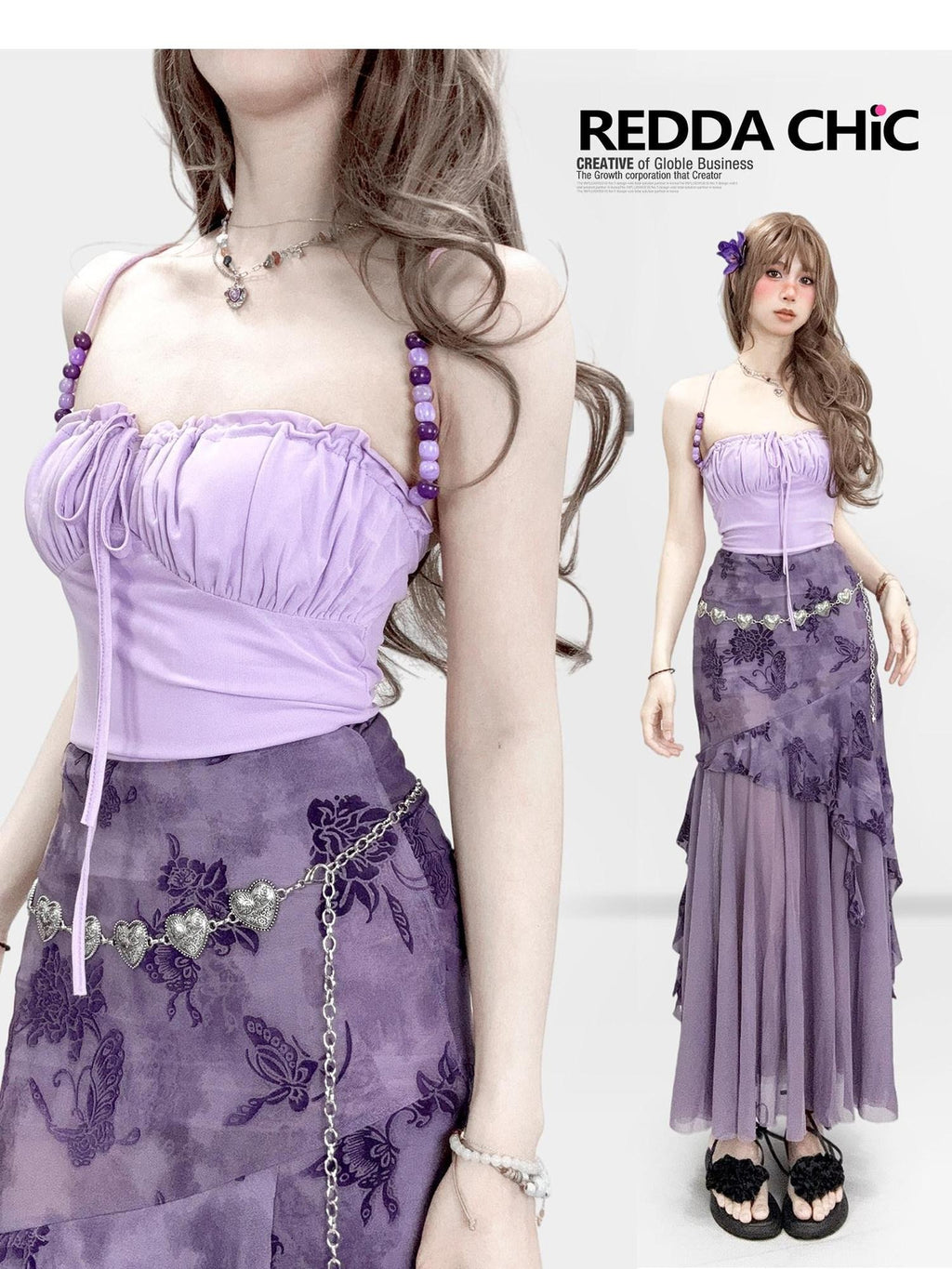 REDDACHIC Purple Butterfly Print Y2K Cropped Slim Women'S Mesh Camisoles