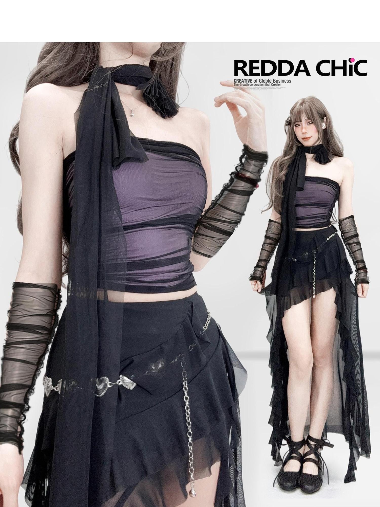 REDDACHIC Purple Cropped Slim Fit Vintage Sleeveless Women'S Mesh Tube Tops / Bandeaus
