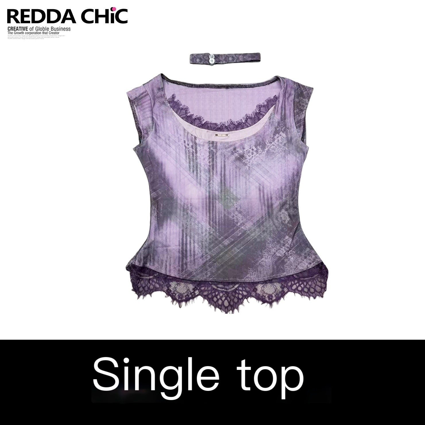 REDDACHIC_Purple_Lace_Patchwork_Gradient_Cinched_Cropped_Women'S_Short_Sleeve_T-Shirts_MISSTT