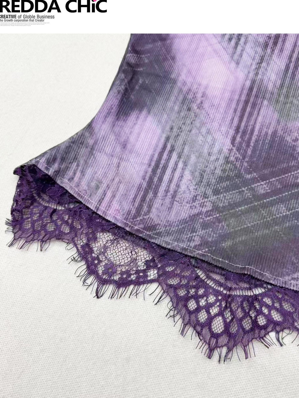 REDDACHIC Purple Lace Patchwork Gradient Cinched Cropped Women'S Short Sleeve T-Shirts