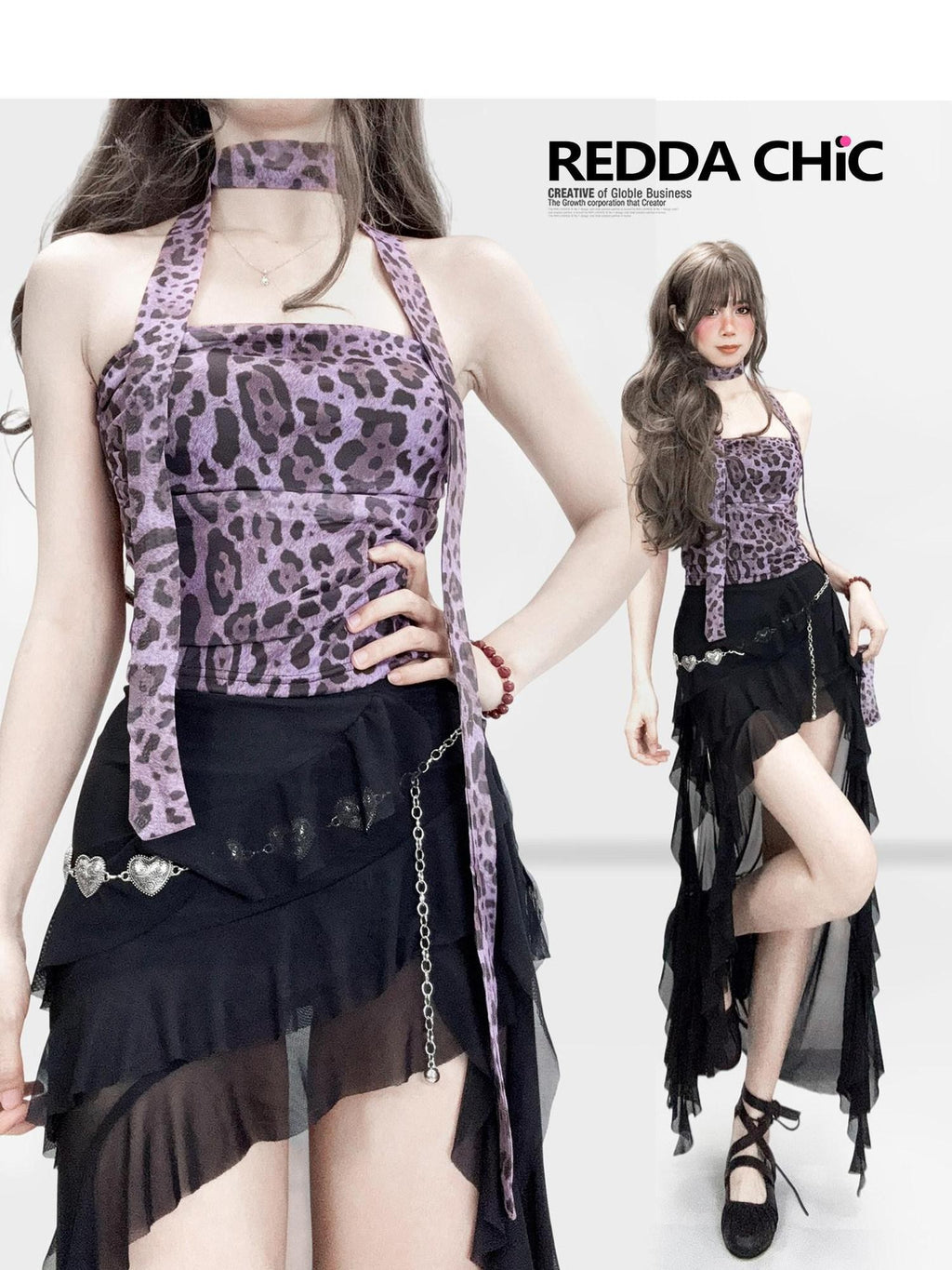 REDDACHIC Purple Leopard Padded Choker Waist Cinch H Cut Women'S Mesh Tube Tops / Bandeaus