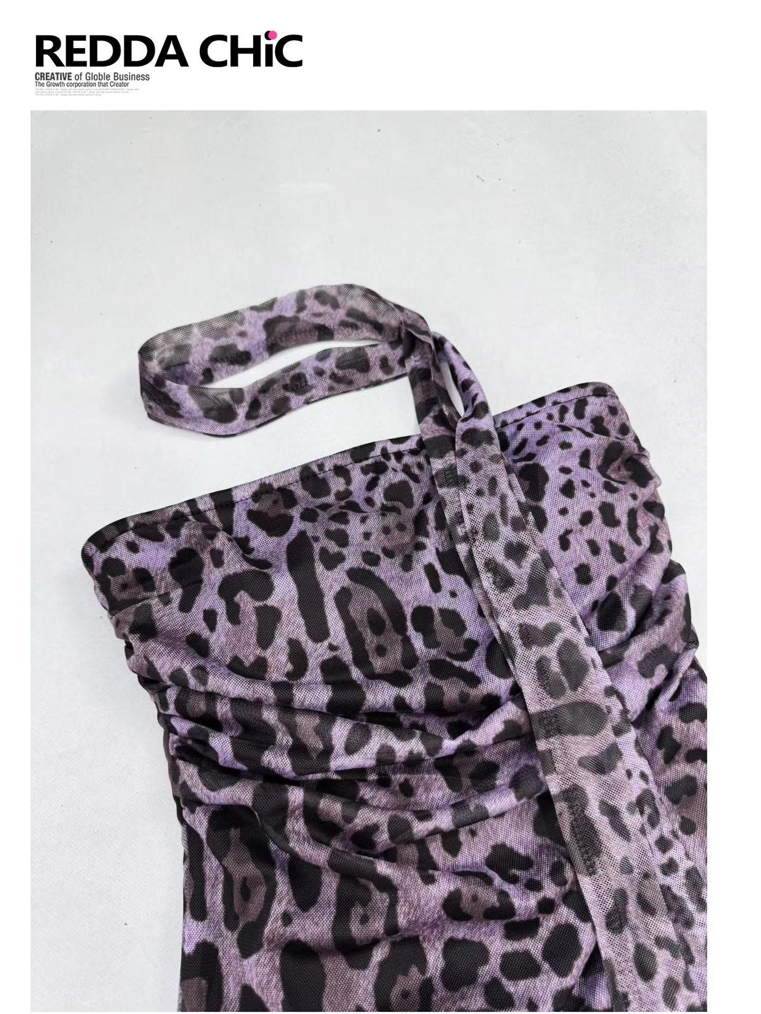 REDDACHIC Purple Leopard Padded Choker Waist Cinch H Cut Women'S Mesh Tube Tops / Bandeaus
