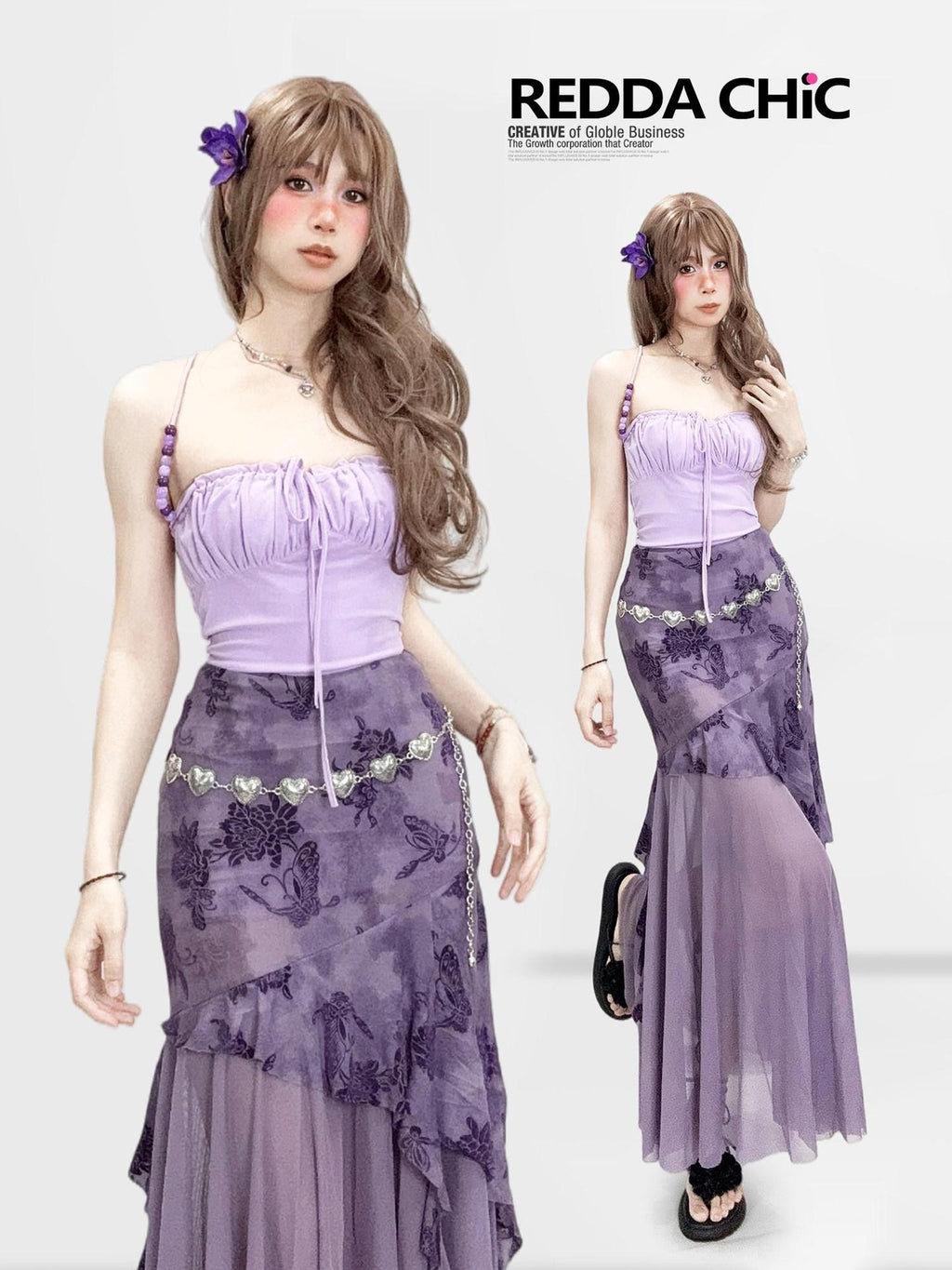 REDDACHIC Purple Spaghetti Strap Cami Bodycon Slim Sexy Beach Women'S Top & Skirt Sets