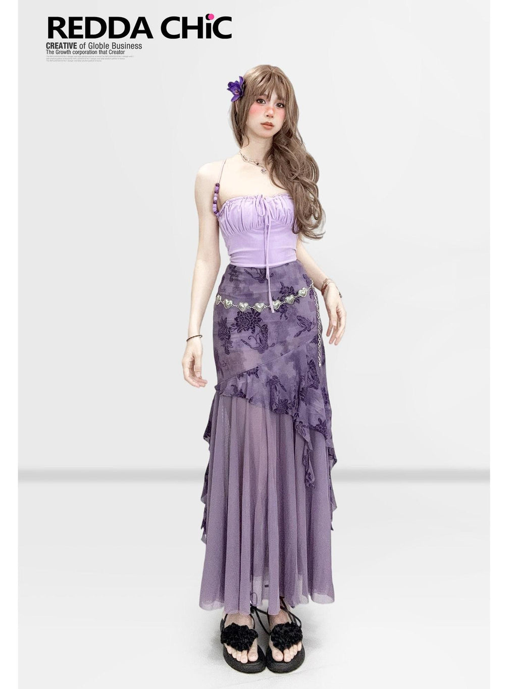 REDDACHIC Purple Spaghetti Strap Cami Bodycon Slim Sexy Beach Women'S Top & Skirt Sets