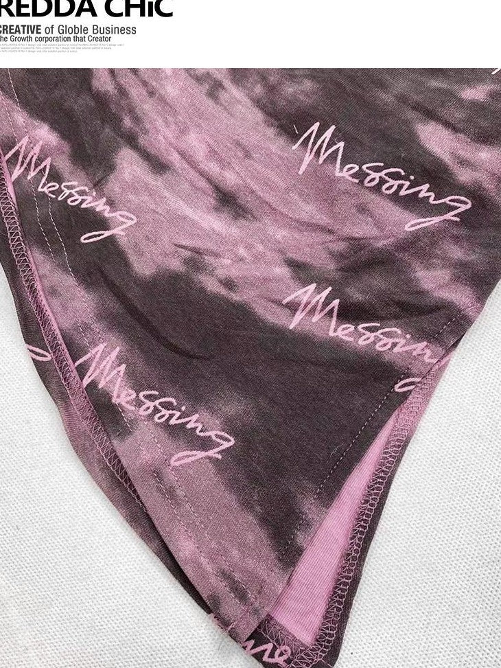 REDDACHIC Purple Tie Dye Letter Print Padded Ruched Tie Women'S Tube Tops / Bandeaus