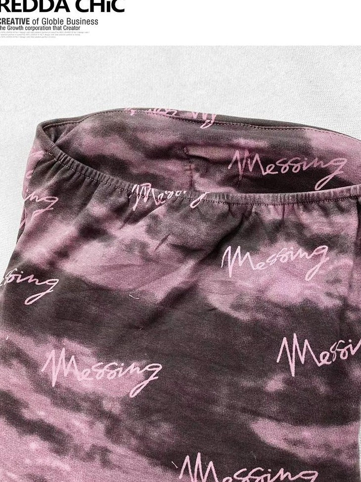 REDDACHIC Purple Tie Dye Letter Print Padded Ruched Tie Women'S Tube Tops / Bandeaus