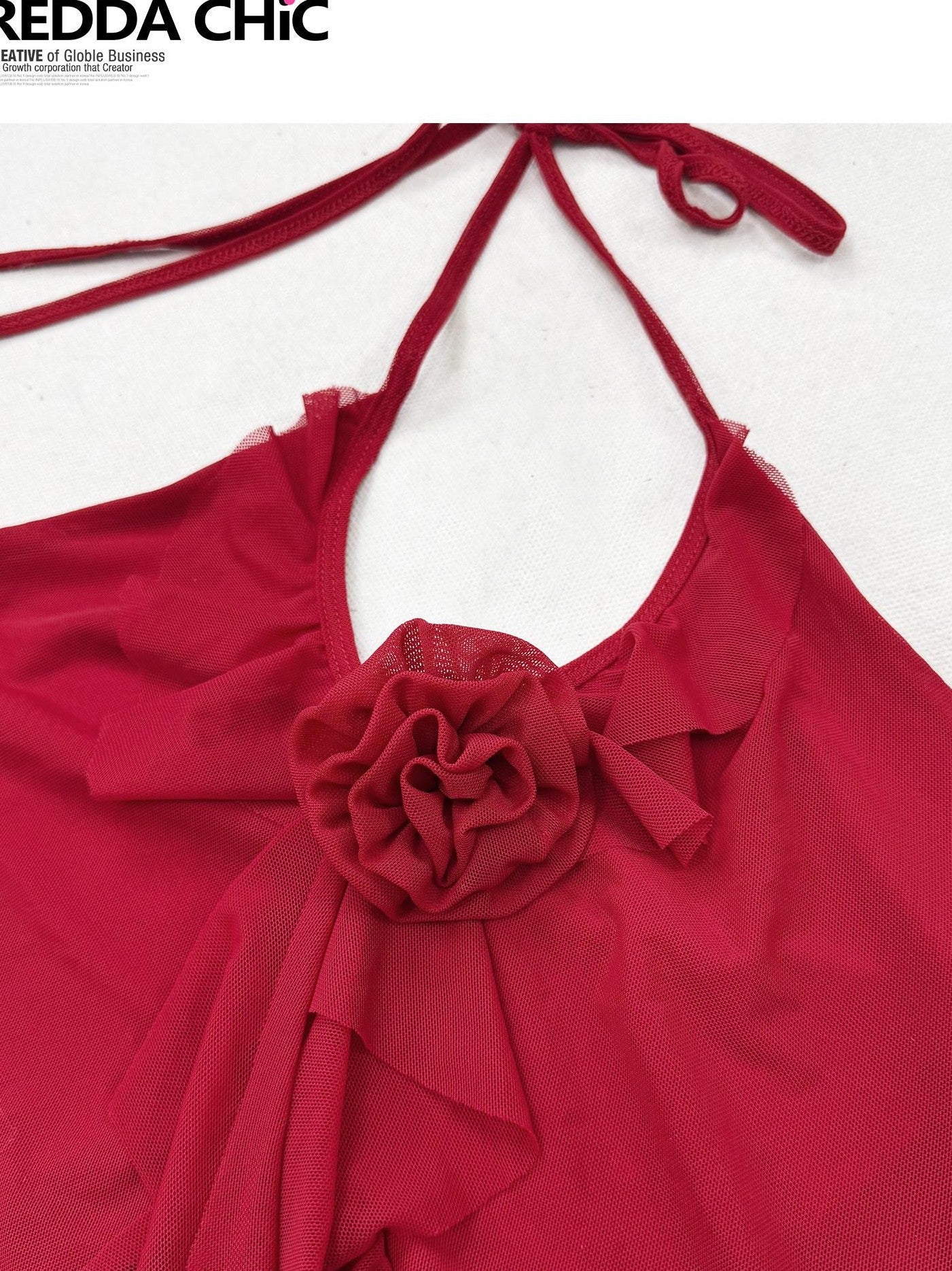 REDDACHIC Red Halter Asymmetrical V-neck Cropped Fitted Women'S Mesh Camisoles
