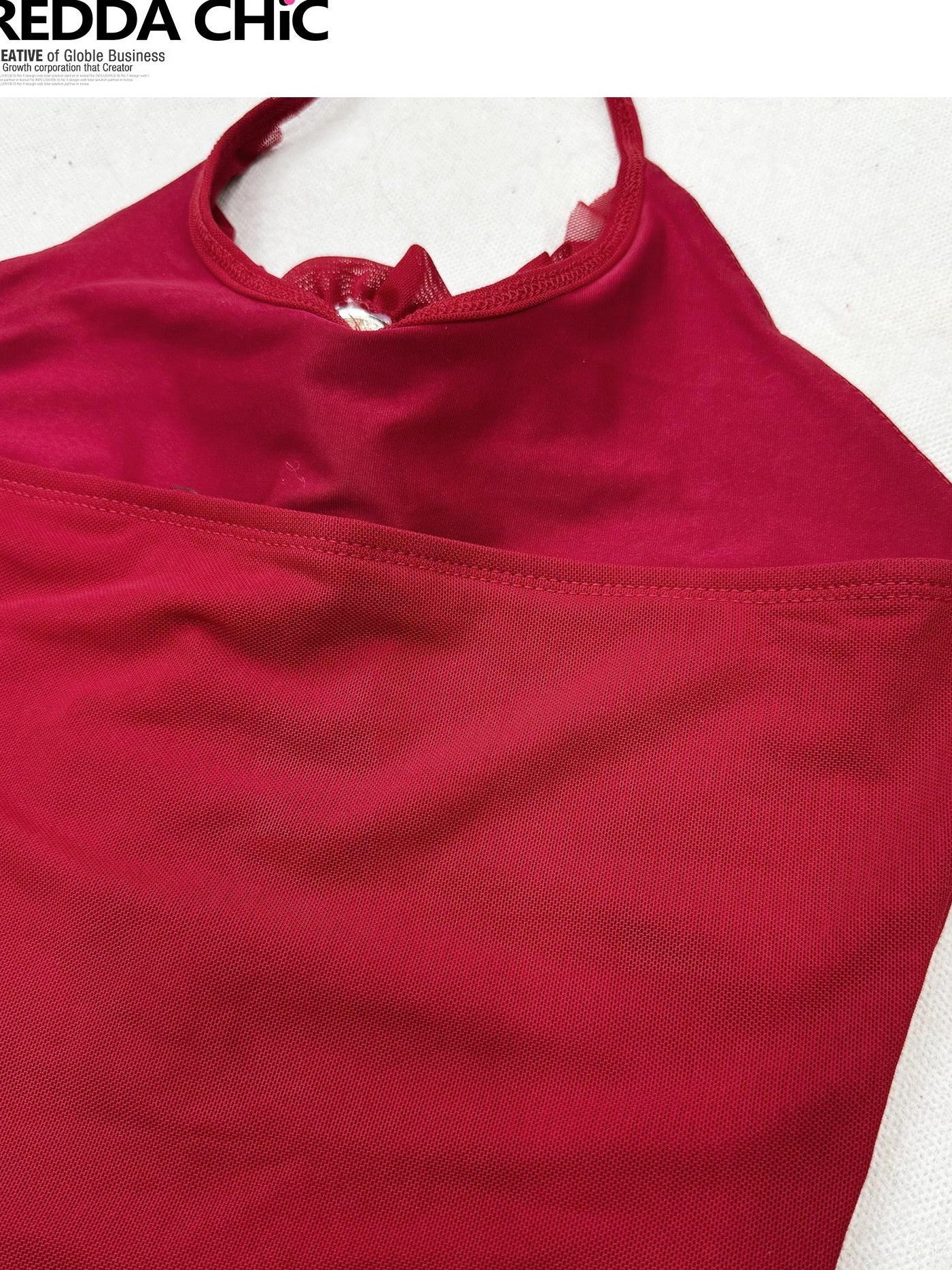 REDDACHIC Red Halter Asymmetrical V-neck Cropped Fitted Women'S Mesh Camisoles