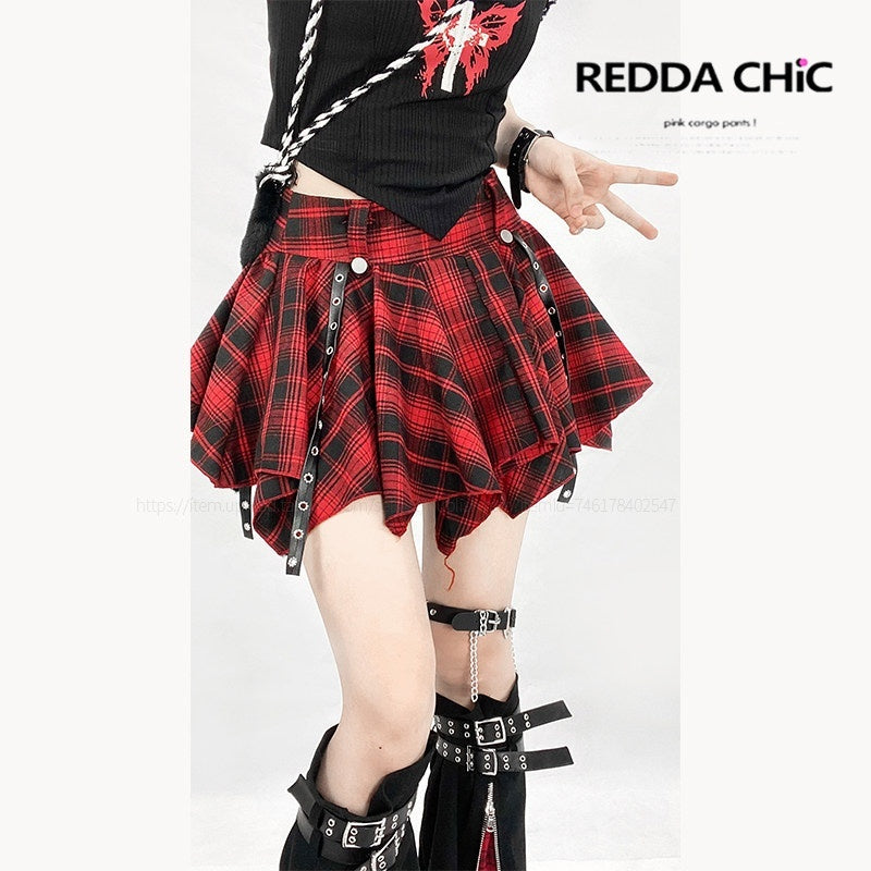 REDDACHIC_Red_Plaid_Asymmetric_Pleated_Cake_Tie_High_Waist_Women'S_Mini_Skirts_MISSTT
