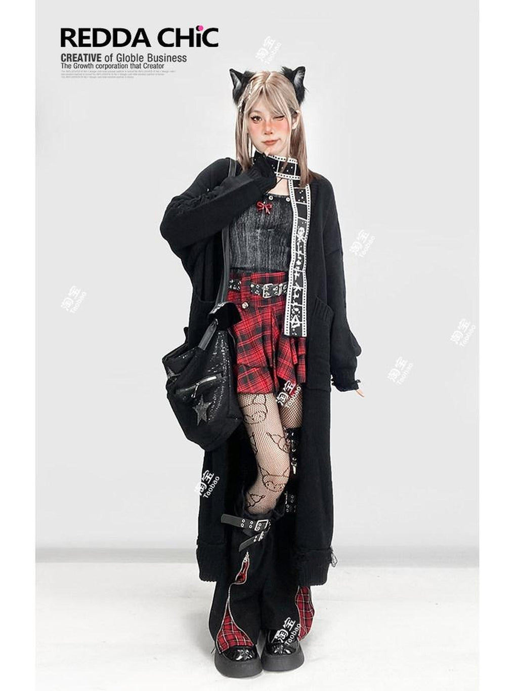 REDDACHIC Red Plaid Asymmetric Pleated Cake Tie High Waist Women'S Mini Skirts